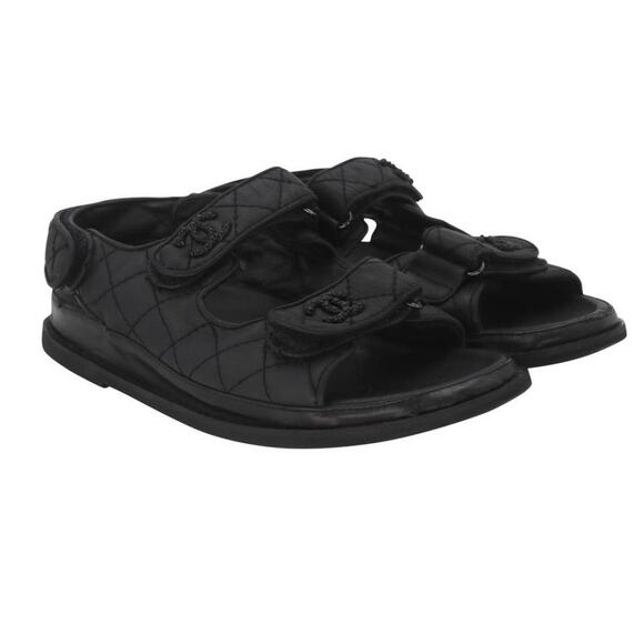 Chanel Cc Strap 39 Quilted Crystal Canvas Dad Sandals CC-0602N-0013 - Picture 5 of 12